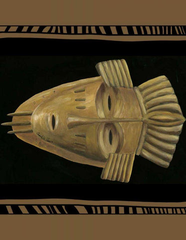 African Mask I White Modern Wood Framed Art Print with Double Matting by Zarris, Chariklia