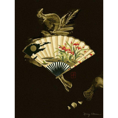 Oriental Fan I Black Modern Wood Framed Art Print with Double Matting by Slocum, Nancy