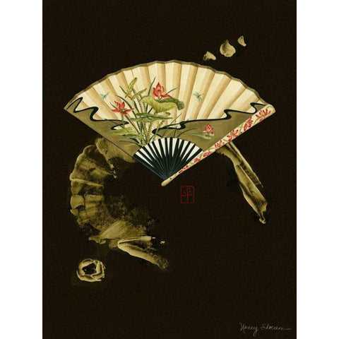 Oriental Fan II Black Modern Wood Framed Art Print with Double Matting by Slocum, Nancy