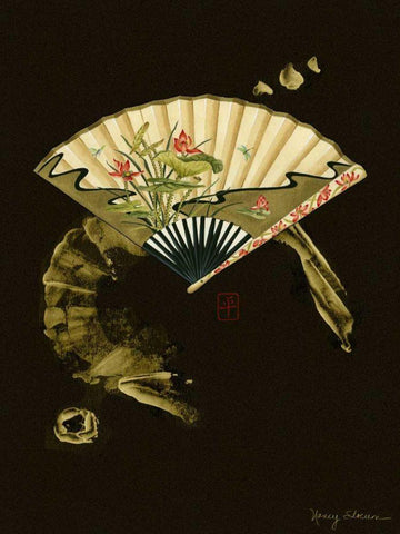 Oriental Fan II Black Ornate Wood Framed Art Print with Double Matting by Slocum, Nancy
