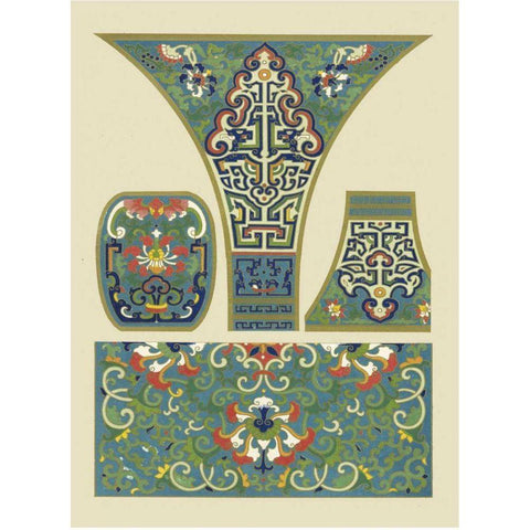 Blue Oriental Designs II Black Modern Wood Framed Art Print with Double Matting by Vision Studio