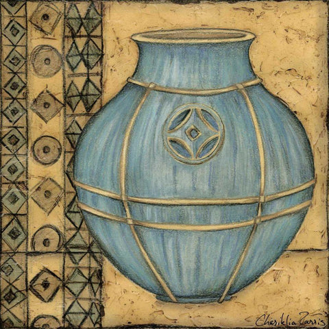 Square Cerulean Pottery I Black Ornate Wood Framed Art Print with Double Matting by Zarris, Chariklia