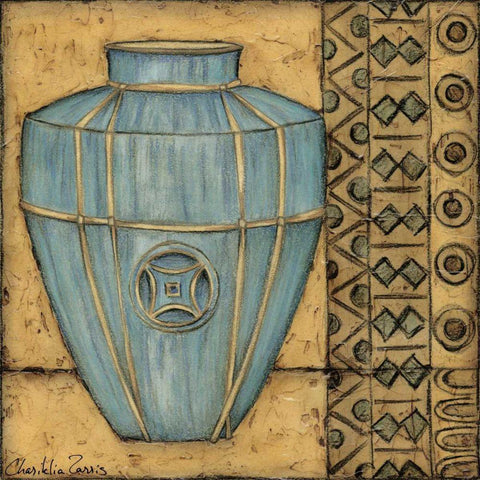 Square Cerulean Pottery II Black Ornate Wood Framed Art Print with Double Matting by Zarris, Chariklia