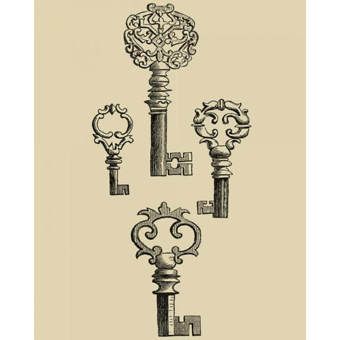 Antique Keys IV White Modern Wood Framed Art Print by Vision Studio