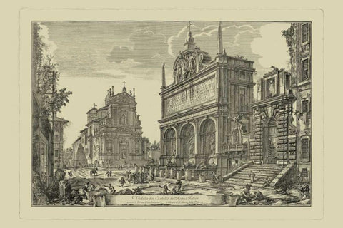 Piranesi View of Rome III Black Ornate Wood Framed Art Print with Double Matting by Piranesi