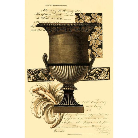 Custom Transitional Sepia Urn I Gold Ornate Wood Framed Art Print with Double Matting by Vision Studio