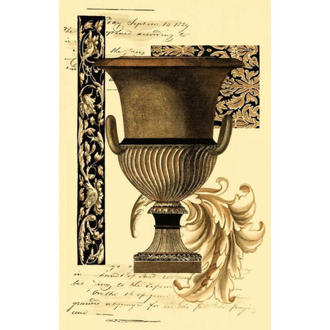 Custom Transitional Sepia Urn II Black Modern Wood Framed Art Print with Double Matting by Vision Studio