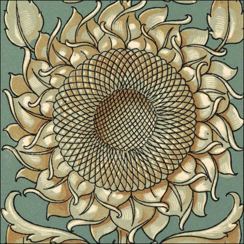 Sunflower Woodblock I White Modern Wood Framed Art Print by Unknown