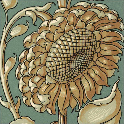 Sunflower Woodblock II Black Ornate Wood Framed Art Print with Double Matting by Unknown