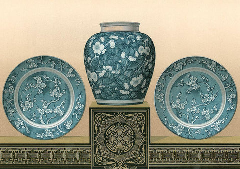 Porcelain in Teal I Black Ornate Wood Framed Art Print with Double Matting by Audsley, George