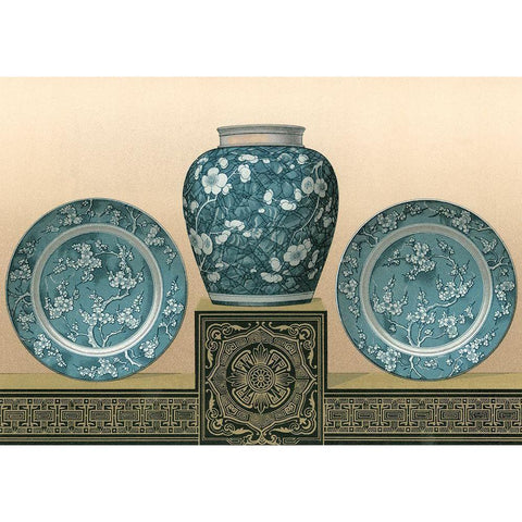 Porcelain in Teal I Black Modern Wood Framed Art Print with Double Matting by Audsley, George