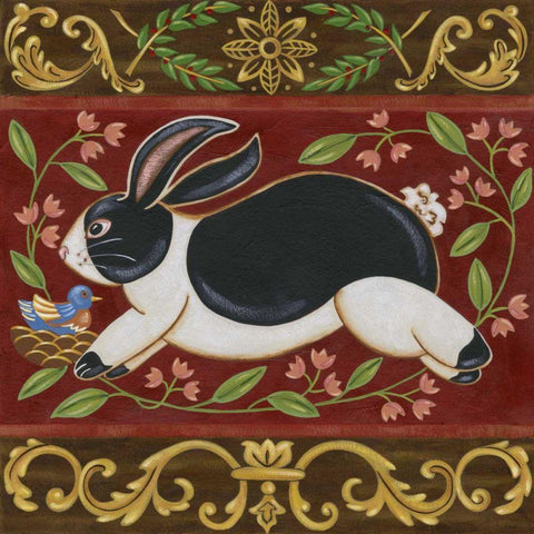 Folk Rabbit I Gold Ornate Wood Framed Art Print with Double Matting by Vision Studio