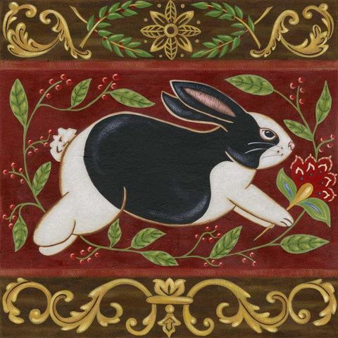 Folk Rabbit II Gold Ornate Wood Framed Art Print with Double Matting by Vision Studio