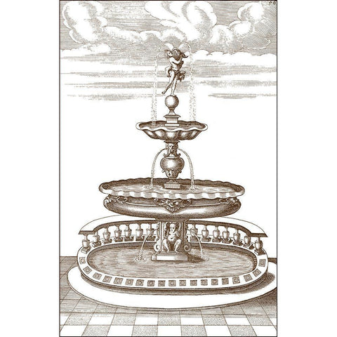 Courtyard Fountain I Black Modern Wood Framed Art Print by Vision Studio