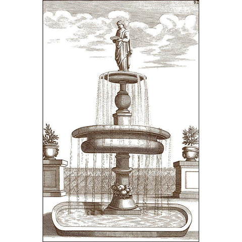 Courtyard Fountain II White Modern Wood Framed Art Print by Vision Studio