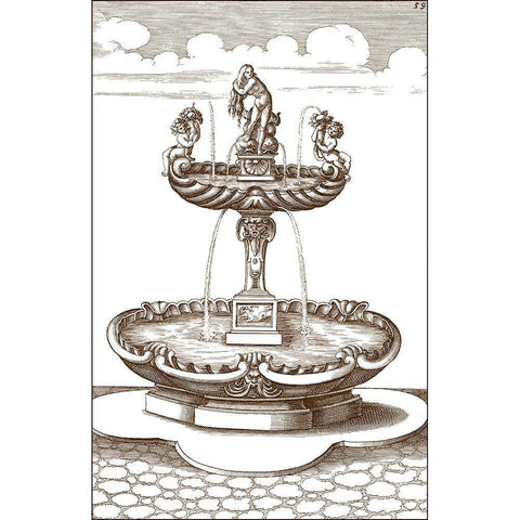 Courtyard Fountain III White Modern Wood Framed Art Print by Vision Studio