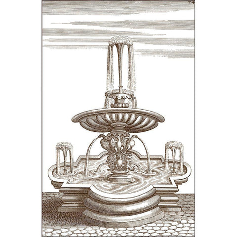 Courtyard Fountain V Gold Ornate Wood Framed Art Print with Double Matting by Vision Studio