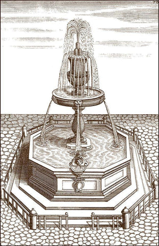 Courtyard Fountain VI White Modern Wood Framed Art Print with Double Matting by Vision Studio