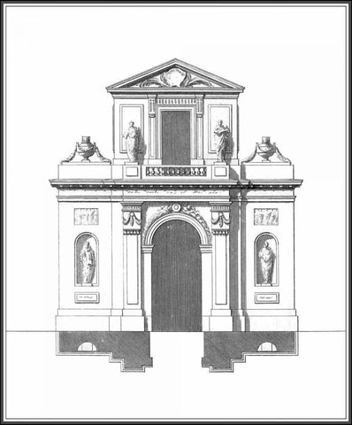 B and W Parisian Facade II Black Ornate Wood Framed Art Print with Double Matting by Deneufforge