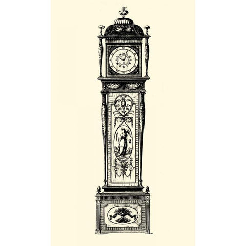 Small Antique Grandfather Clock I Black Modern Wood Framed Art Print with Double Matting by Vision Studio