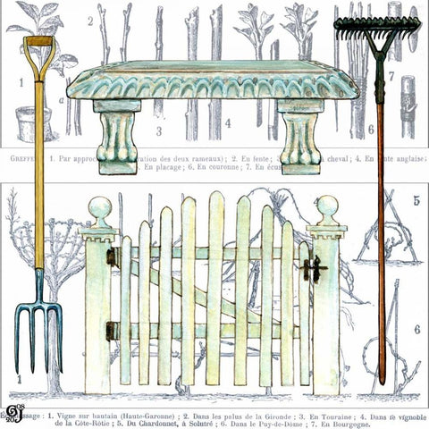 Garden Bench Black Ornate Wood Framed Art Print with Double Matting by Joyner, Ginny