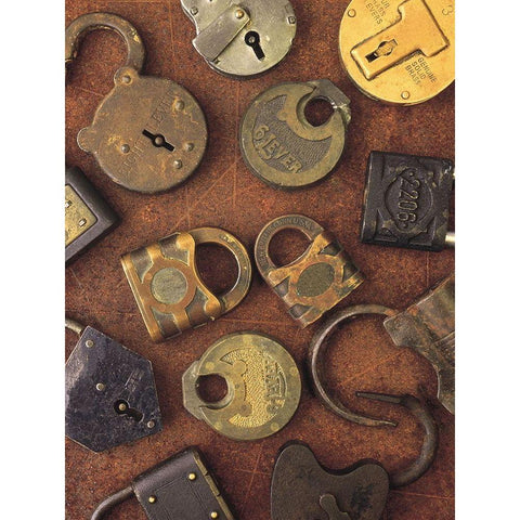 Antique Lock Collage Black Modern Wood Framed Art Print by Vision Studio