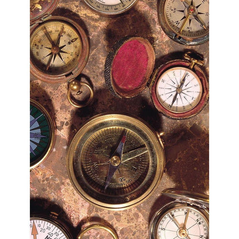 Antique Compass Collage Black Modern Wood Framed Art Print by Vision Studio