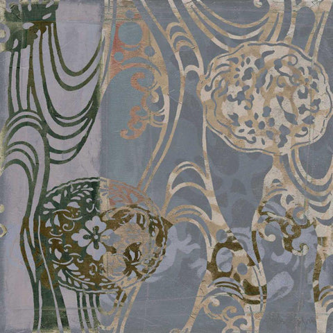 Small Medallions and Damask II Gold Ornate Wood Framed Art Print with Double Matting by Goldberger, Jennifer