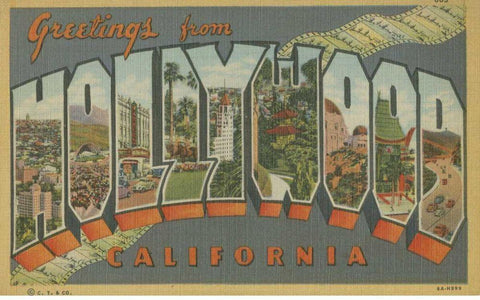 Greetings from Hollywood Black Ornate Wood Framed Art Print with Double Matting by Unknown