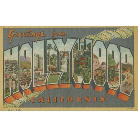 Greetings from Hollywood Black Modern Wood Framed Art Print by Unknown