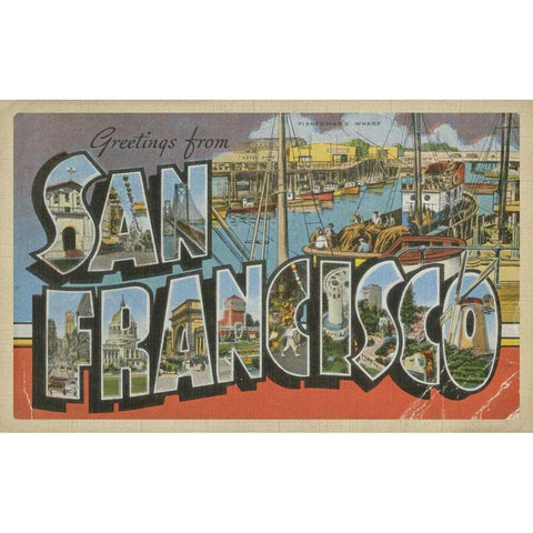 Greetings from San Francisco Gold Ornate Wood Framed Art Print with Double Matting by Unknown