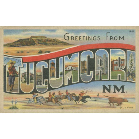 Greetings from Tucumcari Black Modern Wood Framed Art Print with Double Matting by Unknown