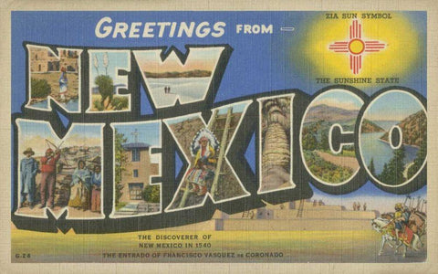 Greetings from New Mexico White Modern Wood Framed Art Print with Double Matting by Unknown