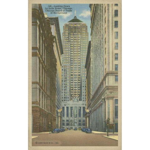 Chicago- La Salle Street White Modern Wood Framed Art Print by Unknown