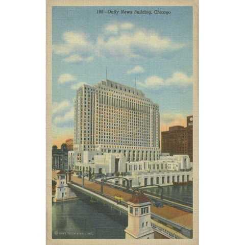 Chicago- Daily News Building Black Modern Wood Framed Art Print with Double Matting by Unknown