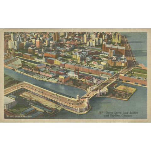 Chicago- Birds Eye View Black Modern Wood Framed Art Print by Unknown
