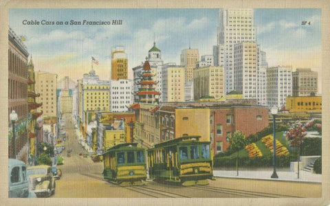 San Francisco- Cable Cars White Modern Wood Framed Art Print with Double Matting by Unknown