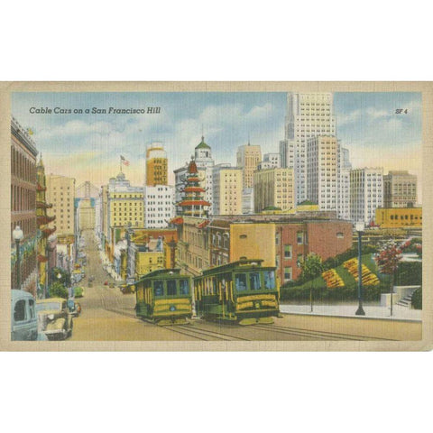 San Francisco- Cable Cars Black Modern Wood Framed Art Print by Unknown