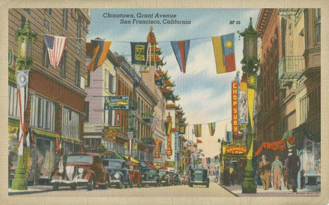 San Francisco- Chinatown Black Ornate Wood Framed Art Print with Double Matting by Unknown