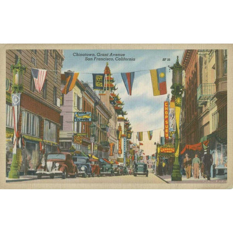 San Francisco- Chinatown Black Modern Wood Framed Art Print with Double Matting by Unknown