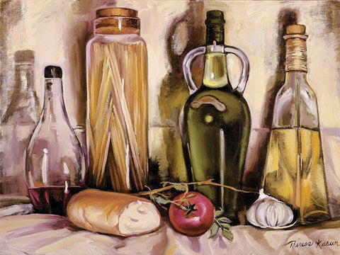 Pasta and Olive Oil White Modern Wood Framed Art Print with Double Matting by Kasun, Theresa