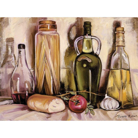 Pasta and Olive Oil Black Modern Wood Framed Art Print by Kasun, Theresa