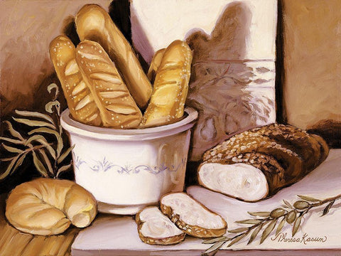 Bread Study White Modern Wood Framed Art Print with Double Matting by Kasun, Theresa