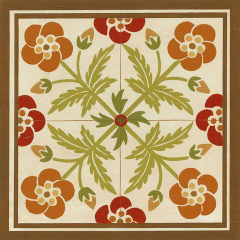 Floral Folk Tile III White Modern Wood Framed Art Print with Double Matting by Vess, June Erica