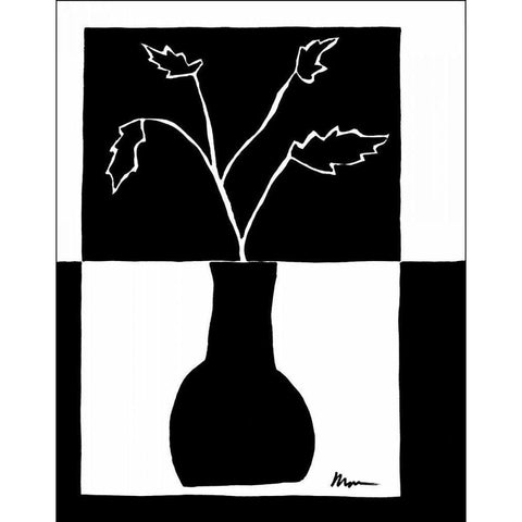Minimalist Leaf in Vase I Black Modern Wood Framed Art Print with Double Matting by Goldberger, Jennifer