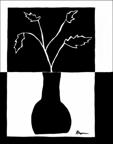 Minimalist Leaf in Vase I White Modern Wood Framed Art Print with Double Matting by Goldberger, Jennifer