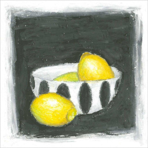 Lemons in Bowl Black Modern Wood Framed Art Print with Double Matting by Zarris, Chariklia