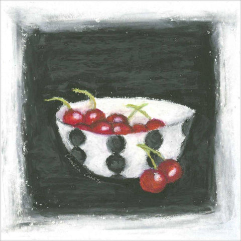 Cherries in Bowl White Modern Wood Framed Art Print with Double Matting by Zarris, Chariklia