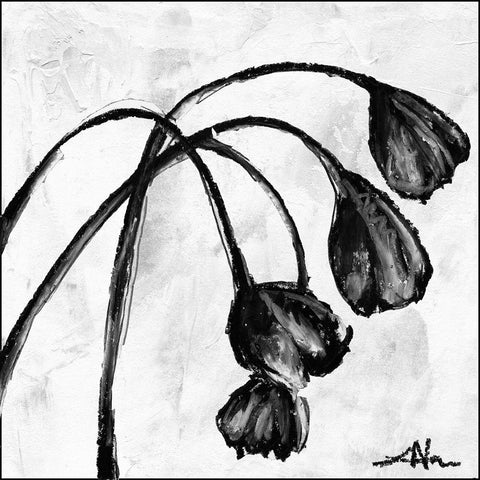 Mini Swooning Tulips I Black Ornate Wood Framed Art Print with Double Matting by Unknown