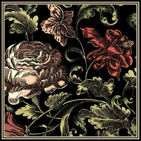Small Floral Fancy I  Black Ornate Wood Framed Art Print with Double Matting by Vision Studio
